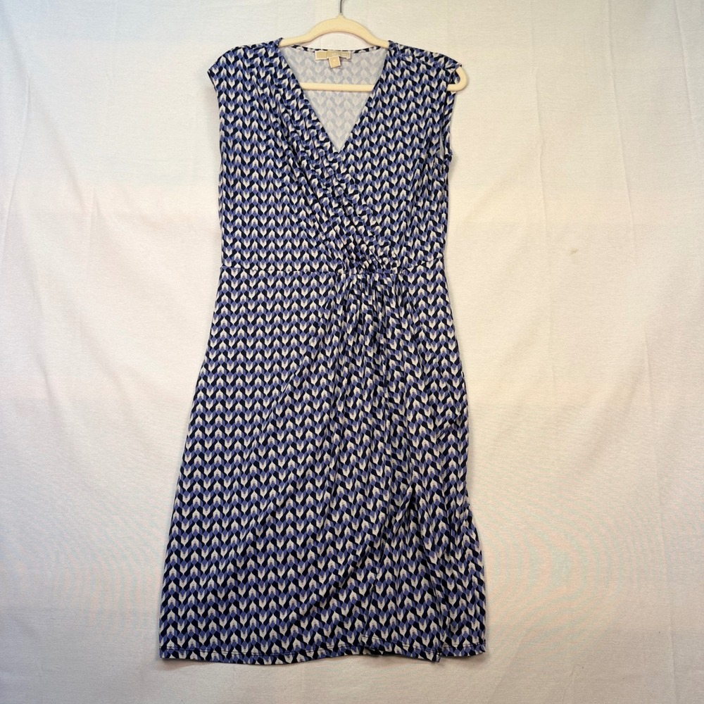 Michael Michael Kors Blue Geometric Chevron Faux Wrap Dress Sleeveless Medium